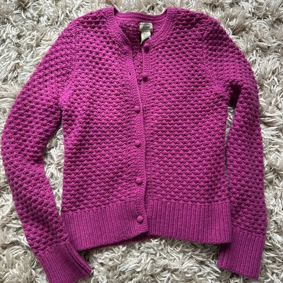 ☀️3/$25 L.L Bean Wool Angora Rabbit Hair Bobble Knit Cardigan Sweater m fuschia - Picture 2 of 5